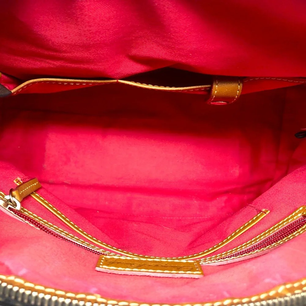 Dooney & Bourke Gretta Monogram Satchel Florentine Vacchetta Leather Brown Bag